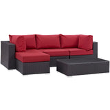 Convene 5 Piece Outdoor Patio Sectional Set Espresso Red EEI-2172-EXP-RED-SET