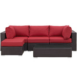 Convene 5 Piece Outdoor Patio Sectional Set Espresso Red EEI-2172-EXP-RED-SET