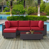 Convene 5 Piece Outdoor Patio Sectional Set Espresso Red EEI-2172-EXP-RED-SET