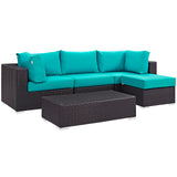 Convene 5 Piece Outdoor Patio Sectional Set Espresso Turquoise EEI-2172-EXP-TRQ-SET