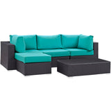 Convene 5 Piece Outdoor Patio Sectional Set Espresso Turquoise EEI-2172-EXP-TRQ-SET