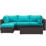 Convene 5 Piece Outdoor Patio Sectional Set Espresso Turquoise EEI-2172-EXP-TRQ-SET