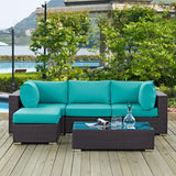 Convene 5 Piece Outdoor Patio Sectional Set Espresso Turquoise EEI-2172-EXP-TRQ-SET