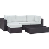 Convene 5 Piece Outdoor Patio Sectional Set Espresso White EEI-2172-EXP-WHI-SET