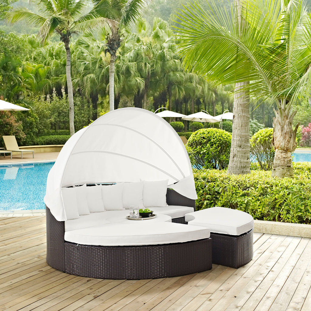Convene Canopy Outdoor Patio Daybed Espresso White EEI-2173-EXP-WHI-SET