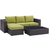 Modway Furniture Convene 3 Piece Outdoor Patio Sofa Set XRXT Espresso Peridot EEI-2178-EXP-PER-SET