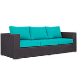 Modway Furniture Convene 3 Piece Outdoor Patio Sofa Set XRXT Espresso Turquoise EEI-2178-EXP-TRQ-SET