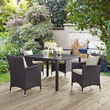 Convene 5 Piece Outdoor Patio Dining Set Espresso Beige EEI-2191-EXP-BEI-SET