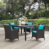 Convene 5 Piece Outdoor Patio Dining Set Espresso Turquoise EEI-2191-EXP-TRQ-SET