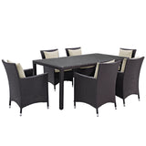 Convene 7 Piece Outdoor Patio Dining Set Espresso Beige EEI-2199-EXP-BEI-SET