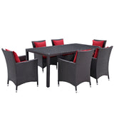 Convene 7 Piece Outdoor Patio Dining Set Espresso Red EEI-2199-EXP-RED-SET