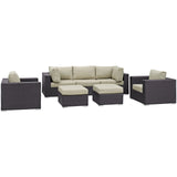 Convene 7 Piece Outdoor Patio Sectional Set Espresso Beige EEI-2200-EXP-BEI-SET