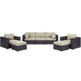 Convene 7 Piece Outdoor Patio Sectional Set Espresso Beige EEI-2200-EXP-BEI-SET