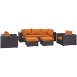 Convene 7 Piece Outdoor Patio Sectional Set Espresso Orange EEI-2200-EXP-ORA-SET