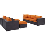 Convene 7 Piece Outdoor Patio Sectional Set Espresso Orange EEI-2200-EXP-ORA-SET