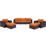 Convene 7 Piece Outdoor Patio Sectional Set Espresso Orange EEI-2200-EXP-ORA-SET