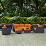 Convene 7 Piece Outdoor Patio Sectional Set Espresso Orange EEI-2200-EXP-ORA-SET