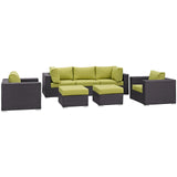 Convene 7 Piece Outdoor Patio Sectional Set Espresso Peridot EEI-2200-EXP-PER-SET