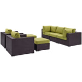 Convene 7 Piece Outdoor Patio Sectional Set Espresso Peridot EEI-2200-EXP-PER-SET