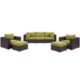 Convene 7 Piece Outdoor Patio Sectional Set Espresso Peridot EEI-2200-EXP-PER-SET