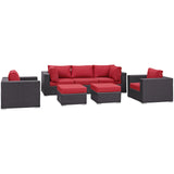 Convene 7 Piece Outdoor Patio Sectional Set Espresso Red EEI-2200-EXP-RED-SET