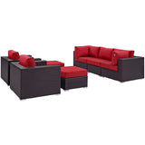 Convene 7 Piece Outdoor Patio Sectional Set Espresso Red EEI-2200-EXP-RED-SET