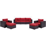 Convene 7 Piece Outdoor Patio Sectional Set Espresso Red EEI-2200-EXP-RED-SET