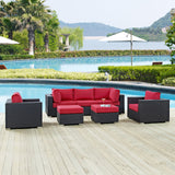 Convene 7 Piece Outdoor Patio Sectional Set Espresso Red EEI-2200-EXP-RED-SET