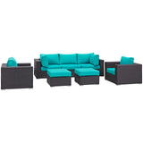 Convene 7 Piece Outdoor Patio Sectional Set Espresso Turquoise EEI-2200-EXP-TRQ-SET