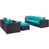 Convene 7 Piece Outdoor Patio Sectional Set Espresso Turquoise EEI-2200-EXP-TRQ-SET