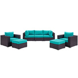 Convene 7 Piece Outdoor Patio Sectional Set Espresso Turquoise EEI-2200-EXP-TRQ-SET