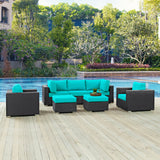 Convene 7 Piece Outdoor Patio Sectional Set Espresso Turquoise EEI-2200-EXP-TRQ-SET