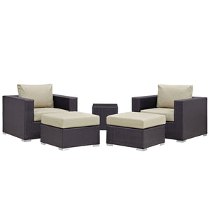 Convene 5 Piece Outdoor Patio Sectional Set Espresso Beige EEI-2201-EXP-BEI-SET