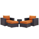 Convene 5 Piece Outdoor Patio Sectional Set Espresso Orange EEI-2201-EXP-ORA-SET