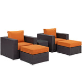 Convene 5 Piece Outdoor Patio Sectional Set Espresso Orange EEI-2201-EXP-ORA-SET