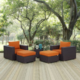 Convene 5 Piece Outdoor Patio Sectional Set Espresso Orange EEI-2201-EXP-ORA-SET