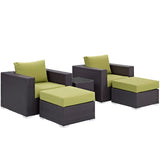 Convene 5 Piece Outdoor Patio Sectional Set Espresso Peridot EEI-2201-EXP-PER-SET