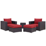 Convene 5 Piece Outdoor Patio Sectional Set Espresso Red EEI-2201-EXP-RED-SET