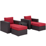 Convene 5 Piece Outdoor Patio Sectional Set Espresso Red EEI-2201-EXP-RED-SET