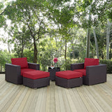 Convene 5 Piece Outdoor Patio Sectional Set Espresso Red EEI-2201-EXP-RED-SET