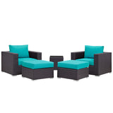 Convene 5 Piece Outdoor Patio Sectional Set Espresso Turquoise EEI-2201-EXP-TRQ-SET