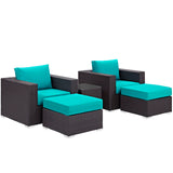 Convene 5 Piece Outdoor Patio Sectional Set Espresso Turquoise EEI-2201-EXP-TRQ-SET