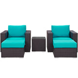 Convene 5 Piece Outdoor Patio Sectional Set Espresso Turquoise EEI-2201-EXP-TRQ-SET