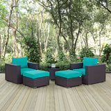 Convene 5 Piece Outdoor Patio Sectional Set Espresso Turquoise EEI-2201-EXP-TRQ-SET