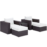 Convene 5 Piece Outdoor Patio Sectional Set Espresso White EEI-2201-EXP-WHI-SET