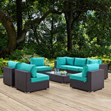 Convene 8 Piece Outdoor Patio Sectional Set Espresso Turquoise EEI-2205-EXP-TRQ-SET