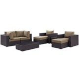 Convene 8 Piece Outdoor Patio Sectional Set Espresso Mocha EEI-2206-EXP-MOC-SET