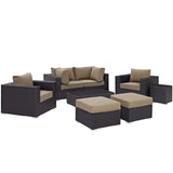 Convene 8 Piece Outdoor Patio Sectional Set Espresso Mocha EEI-2206-EXP-MOC-SET