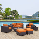 Convene 8 Piece Outdoor Patio Sectional Set Espresso Orange EEI-2206-EXP-ORA-SET