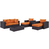 Convene 8 Piece Outdoor Patio Sectional Set Espresso Orange EEI-2206-EXP-ORA-SET